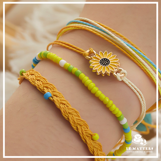 Sun Flower & Daisy Handmade Braided Bracelets
