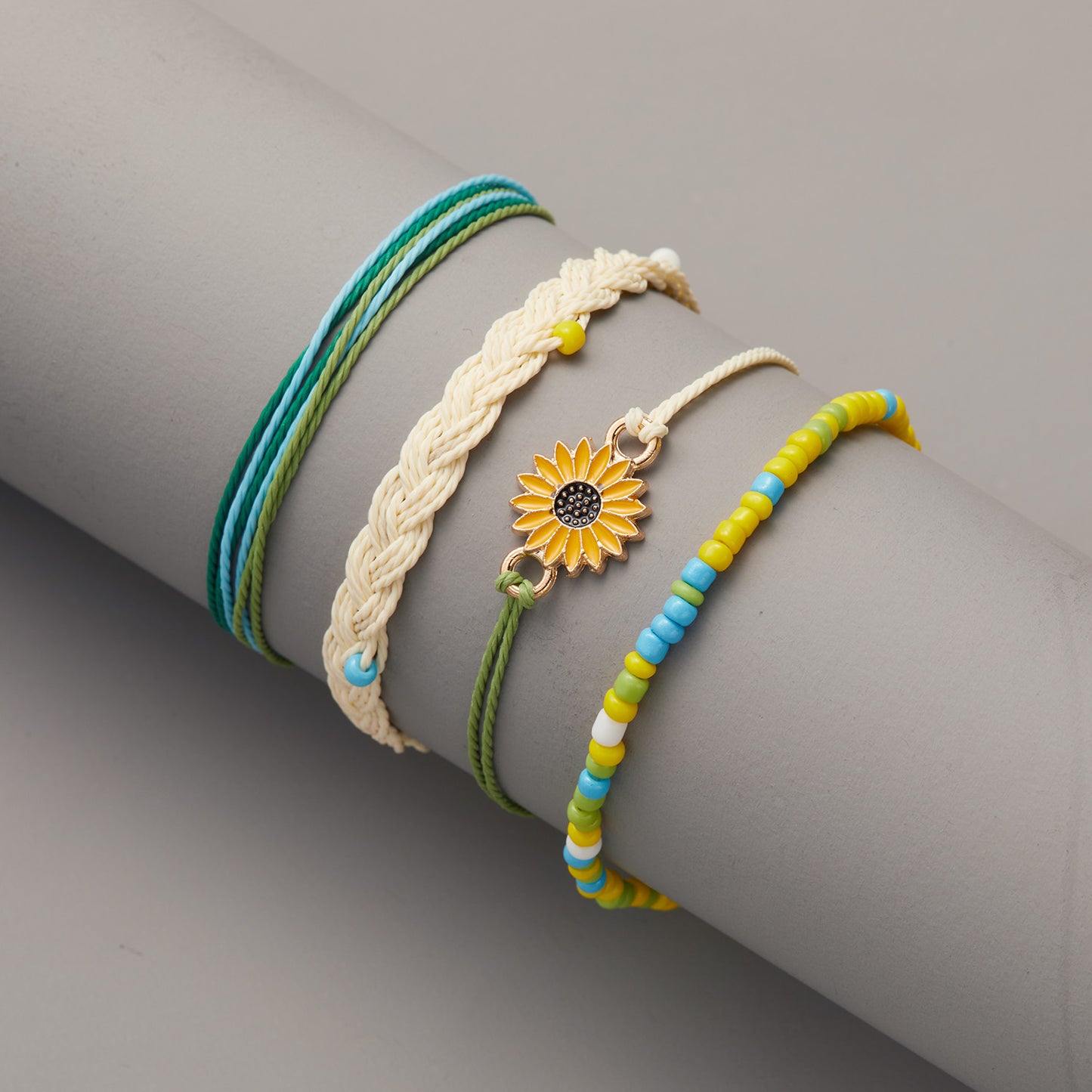 Bracelet set Green handmade bracelets Flower bracelets Daisy style  jewellery DIY jewelry Handmade jewelry Bracelets